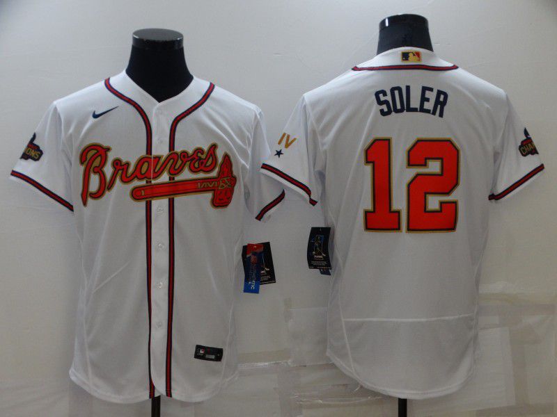 Men Atlanta Braves 12 Soler White Gold Elite Nike 2022 MLB Jersey